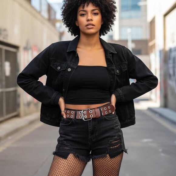 Men's Brown Double Prong Alloy Buckle Vintage Punk Jeans Pu Leather Belts - Picture 3 of 5